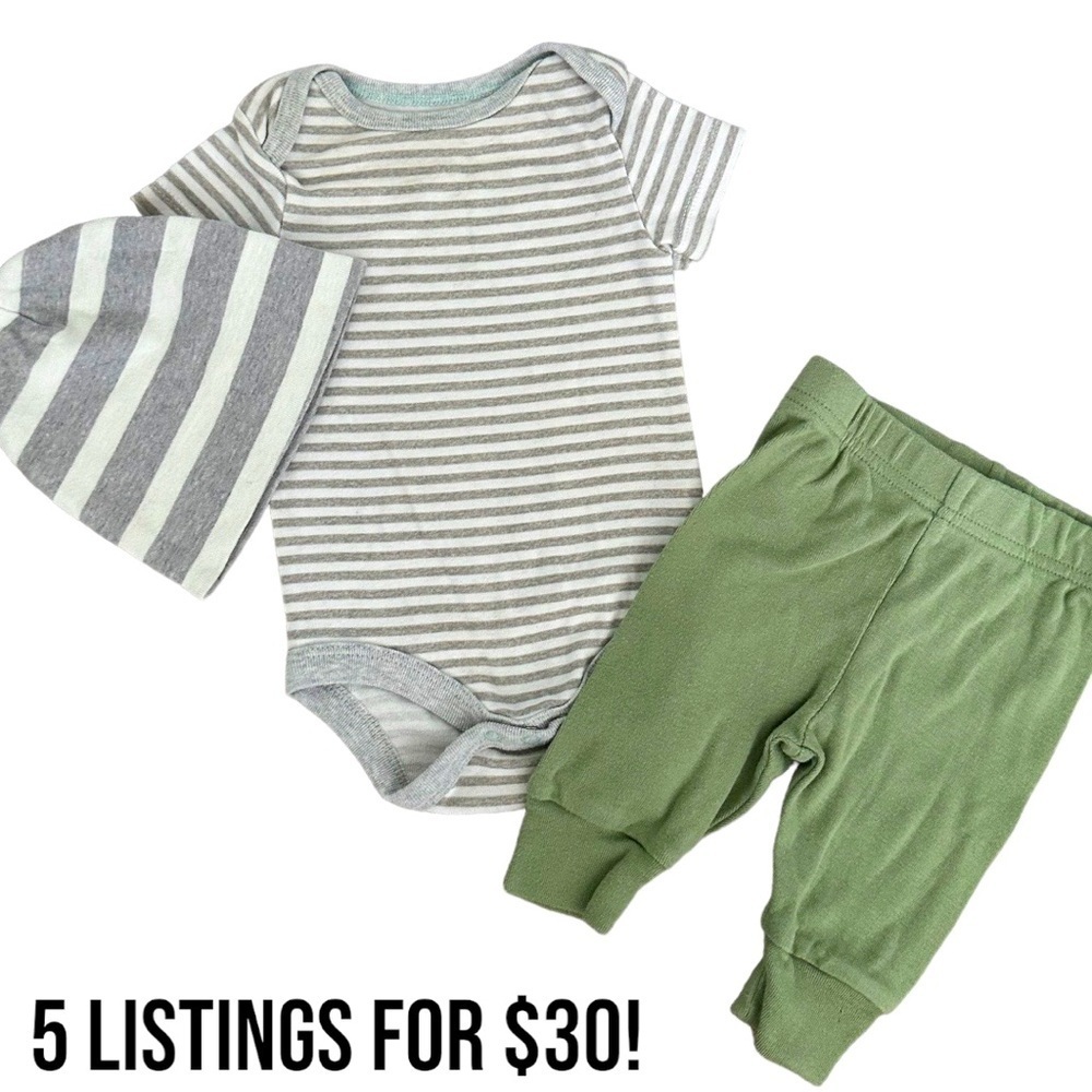 Cloud island & Carter’s 0-3 Month Baby Boy three piece matching outfit set